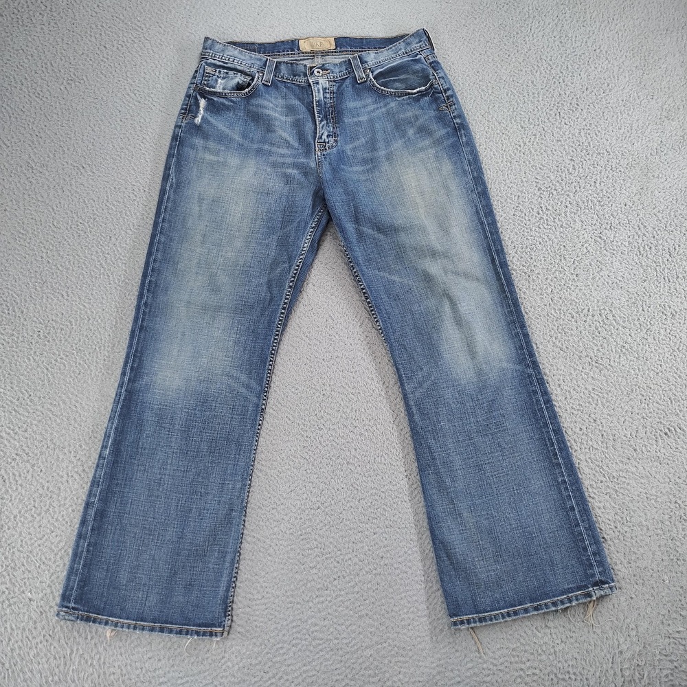 BKE Tyler Jeans Mens 34x30 Blue Wide Flare Leg Denim Distressed Faded Mexico